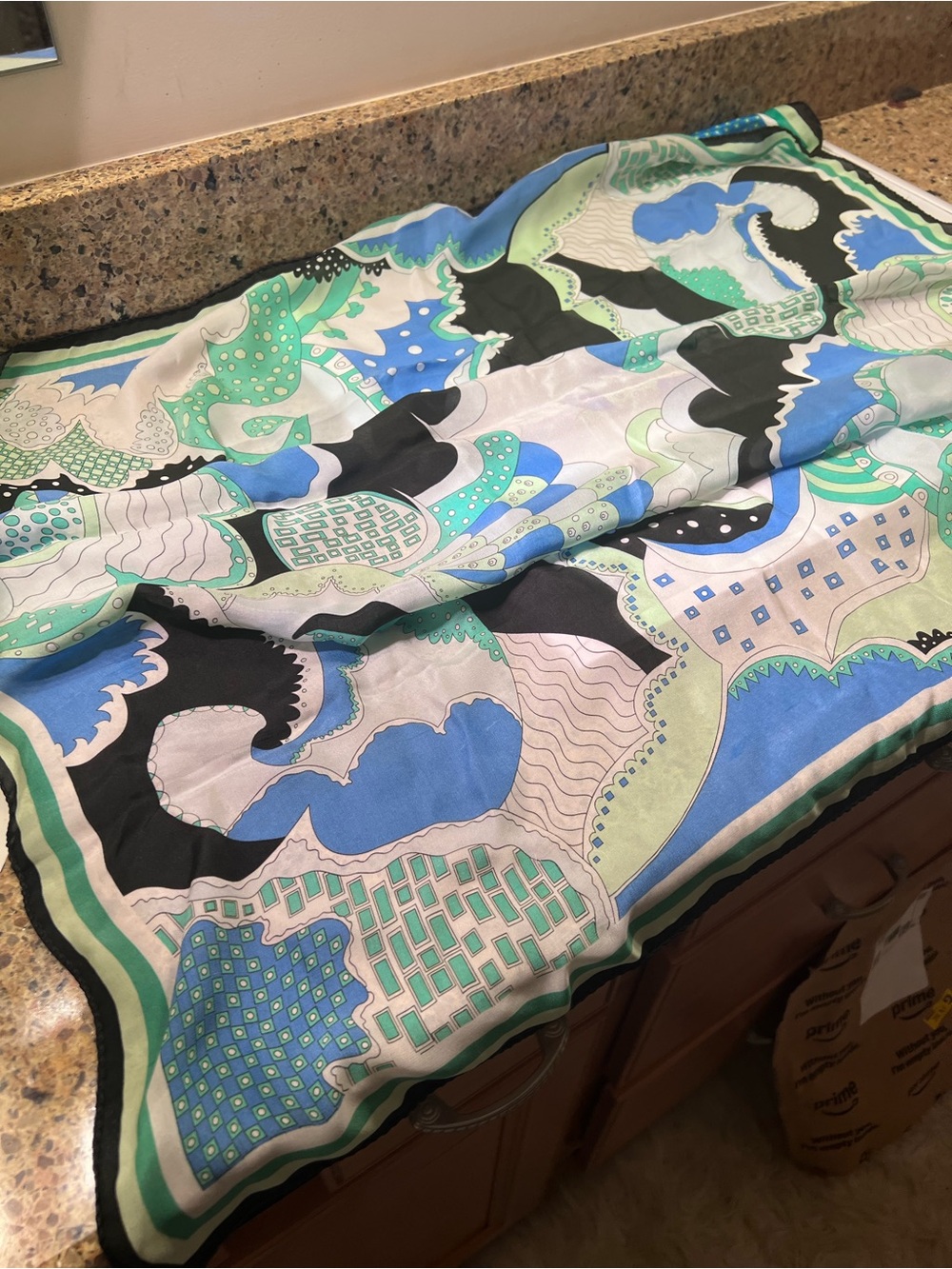 Massimo Ravinale 100% Silk Scarf in Blue, Green and Black 34x34” Italy